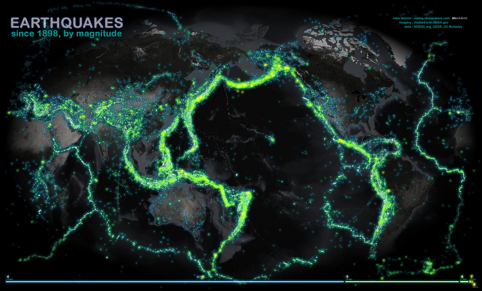 Earthquakes since 1989, by magnitude