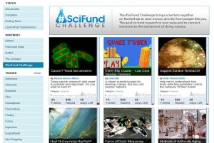 A screenshot of SciFund's homepage